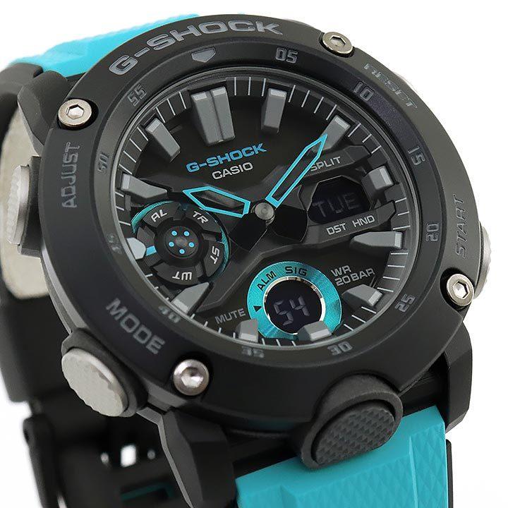 裏蓋訳あり G-SHOCK Gショック ga-2000 カーボン 軽い アナログ デジタル メンズ 腕時計 黒 ブラック ライトブルー 水色 青  カラフル GA-2000-1A2 カシオ CASIO