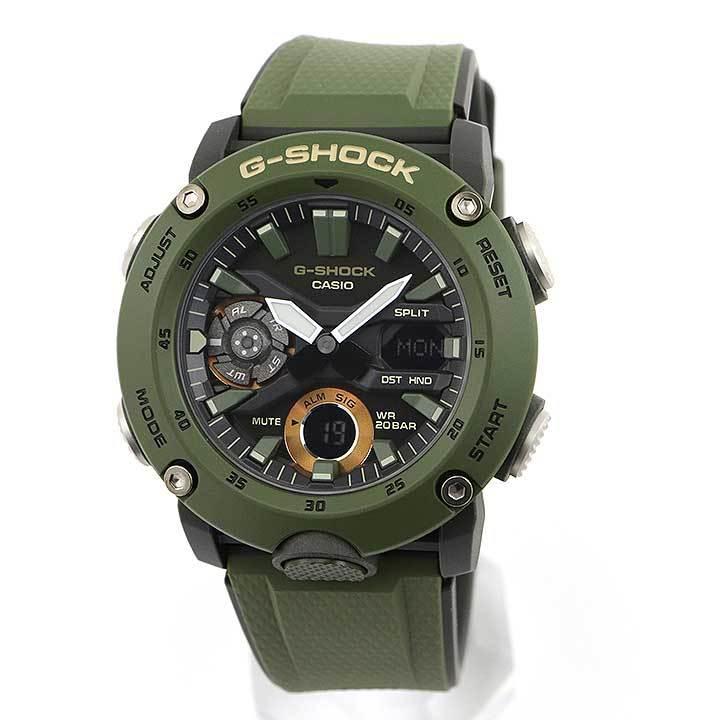 G-SHOCK Gショック CASIO カシオ ga-2000 カーボン 軽い アナログ メンズ 腕時計 黒 ブラック 緑 グリーン カーキ ウレタン GA-2000-3A 海外モデル｜tokeiten｜02