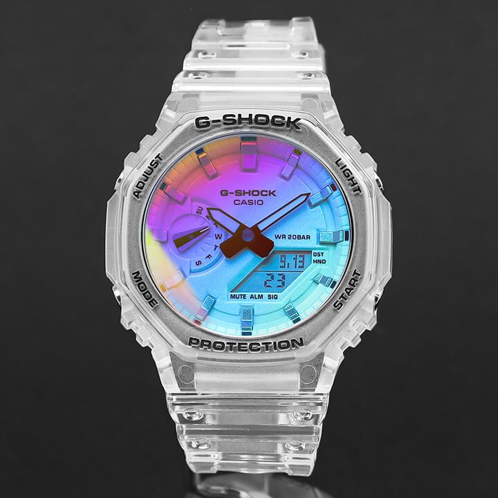 カシオ Gショック ジーショック CASIO G-SHOCK GA-2100SRS-7A 腕時計 カシオーク 八角形 薄型 スケルトン 防水 アナデジ 透明 虹色 レインボー 逆輸入｜tokeiten｜03