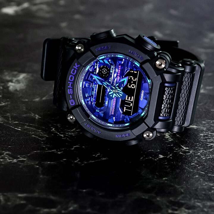 CASIO G-SHOCK カシオ Gショック ジーショック GA-900VB-1A 腕時計 時計 アナログ アナデジ 青 ブルー 黒 ブラック パープル メンズ カジュアル｜tokeiten｜09