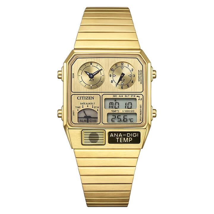 【完動品】CITIZEN アナデジテンプ シチズン　純正ベルト　腕時計 シルバー RECORD LABEL シチズン レコードレーベル 腕時計 Metallic ANA-DIGI