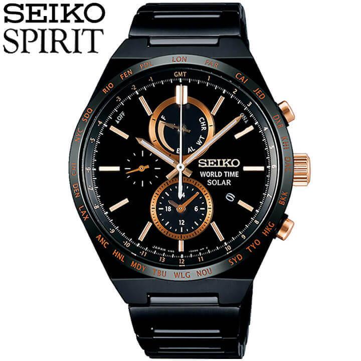 お取り寄せ セイコー スピリット スマート 腕時計 SEIKO セイコー SPIRIT スピリット SMART メンズ ソーラー クロノグラフ SBPJ039 国内正規品 ブラック ピンク｜tokeiten
