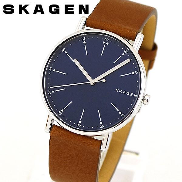 SKAGEN スカーゲン SKW6355 SIGNATUR シグネチャー メンズ 腕時計 海外モデル 青 ネイビー 茶 ブラウン 革ベルト レザー | SKAGEN