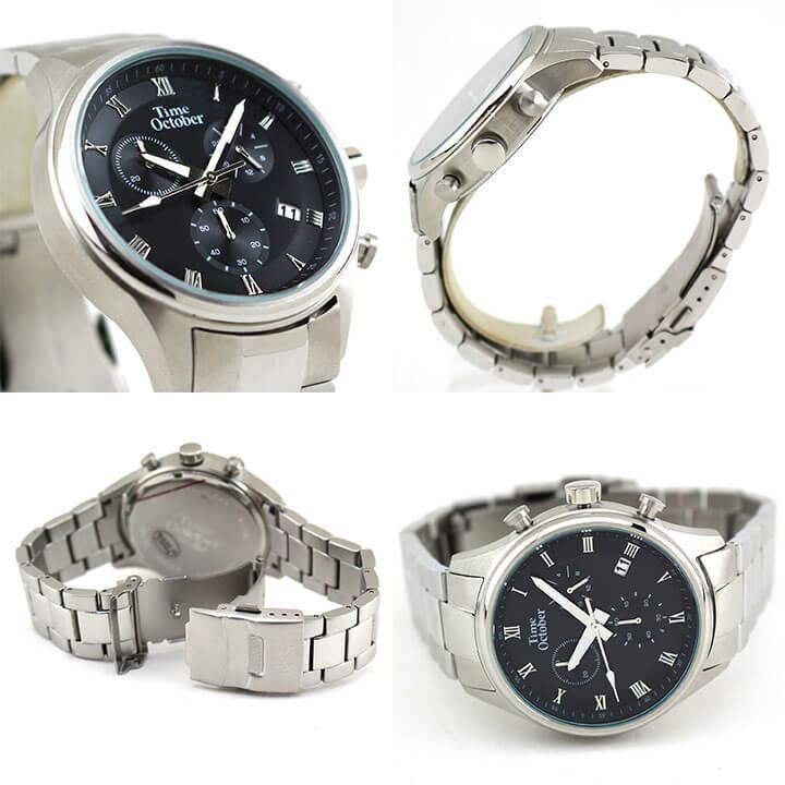 サイズ調整無料 Time October タイムオクトーバー TMC-300 メンズ 腕時計 時計 クロノグラフ メタル 黒 ブラック 白 ホワイト ビジネス シンプル 防水 | TIME OCTOBER | 02