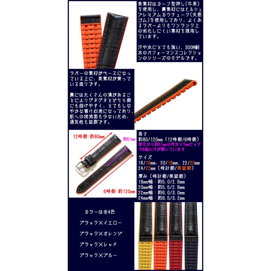 ヒルシュ アンディ 型押し×ラバー 時計ベルト 防水 耐水 交換 18mm