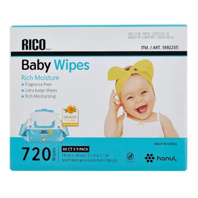 RICO 赤ちゃん用 おしりふき 720枚 1692255 送料無料 baby wipes 無香料 ウェットタイプ 個包装 80枚 9個 コストコ ベビーワイプ｜tokimekiya777｜03