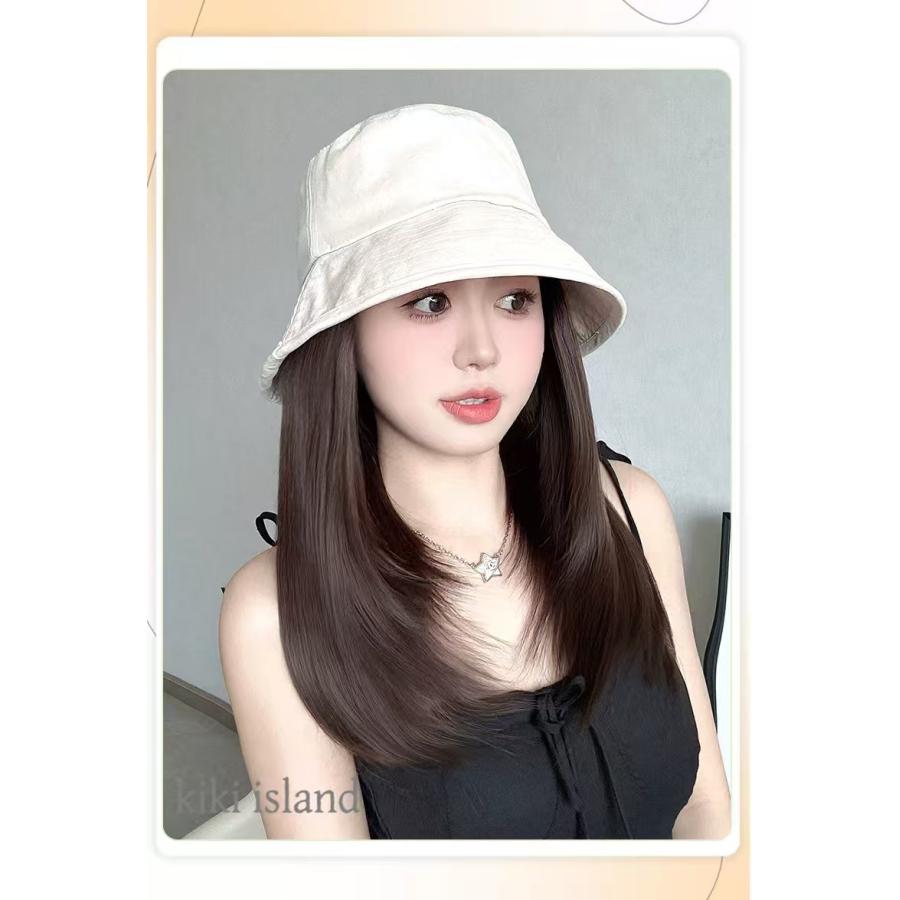帽子用ウィッグ つば広帽子 女性 自然 キャップ 髪付き 帽子かつら