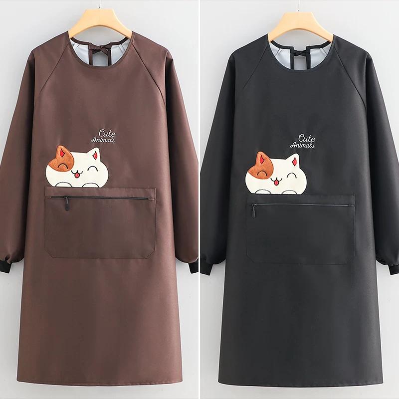 エプロン 暖かい 割烹着 冬用 男性 女性 前開き 調理 長袖 制服 飲食店