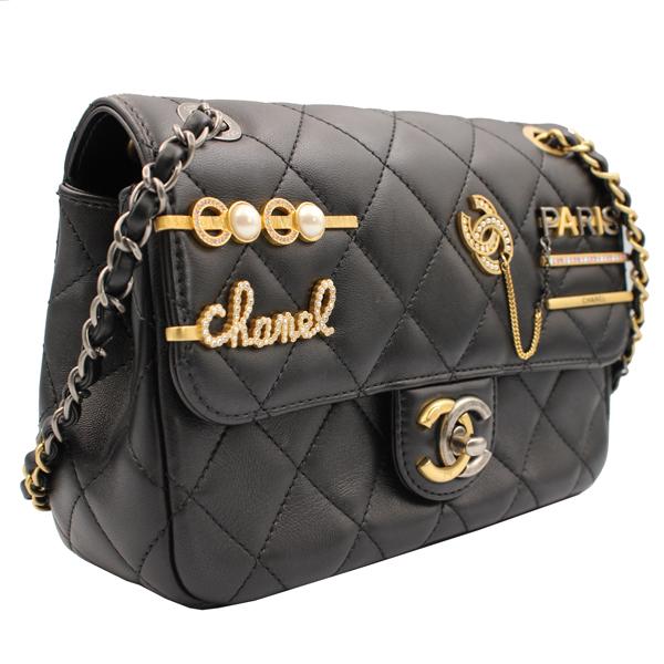 CHANEL シャネル ショルダーバッグ マトラッセシングルフラップチェーンショルダー ラムスキン マトラッセ ブラック ゴールド/シルバー金具 AS2979の画像