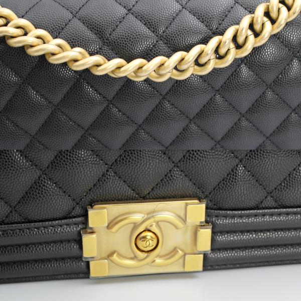 CHANEL シャネル バッグ ボーイシャネルハンドバッグ キャビアスキン ブラック ゴールド金具 A67086【D6768】の画像