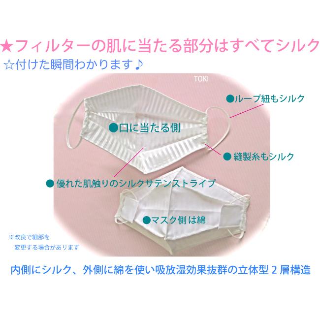 ダイヤ型不織布マスク用2枚組 横浜シルク100％日本製 落ちない立体型