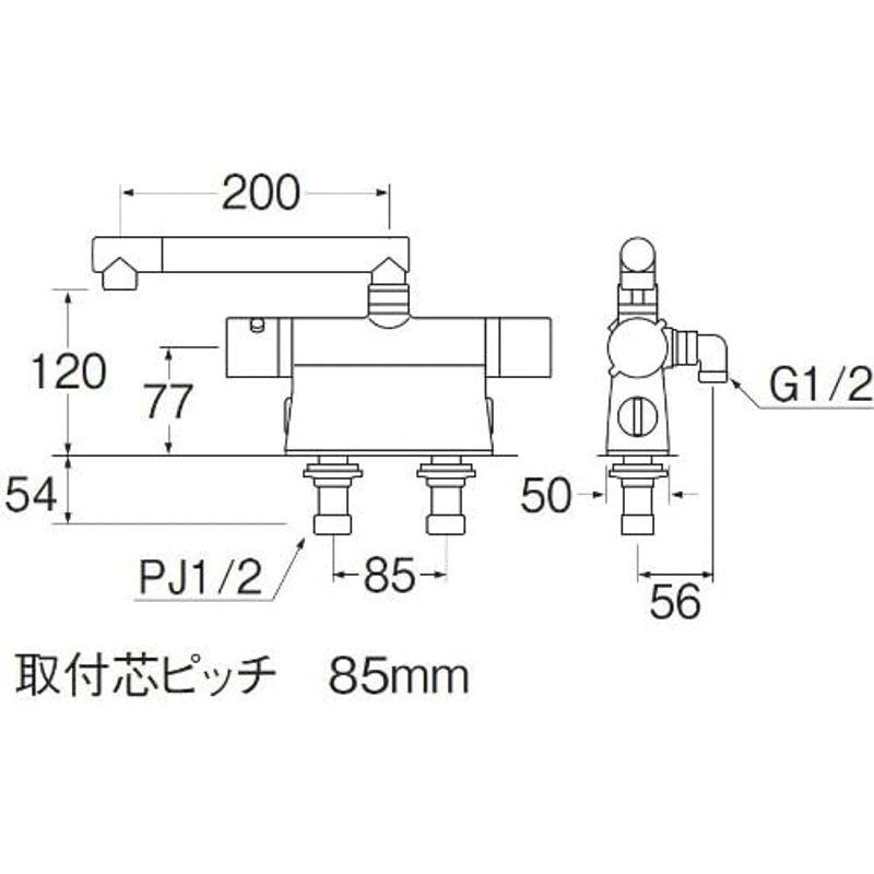 SANEI　バス用混合栓サーモデッキシャワー混合栓　ストップシャワー付き　取付け芯ピッチ85mm