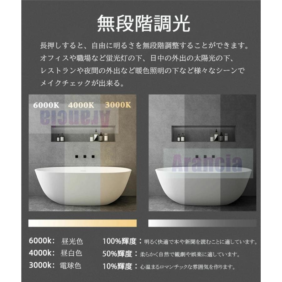 1年保証 女優ミラー 壁掛けミラー LEDライト付き 三色調光 曲線