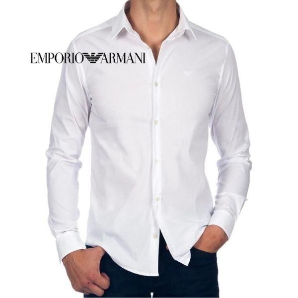 在庫一掃 セール 半額以下 Emporio Armani エンポリオアルマーニ メンズ 白 ドレスシャツ ブランド ロゴ スリムフィット 細身 タイト 8n1c09 1n06z 0100 絶対一番安い Khaskhabar Online