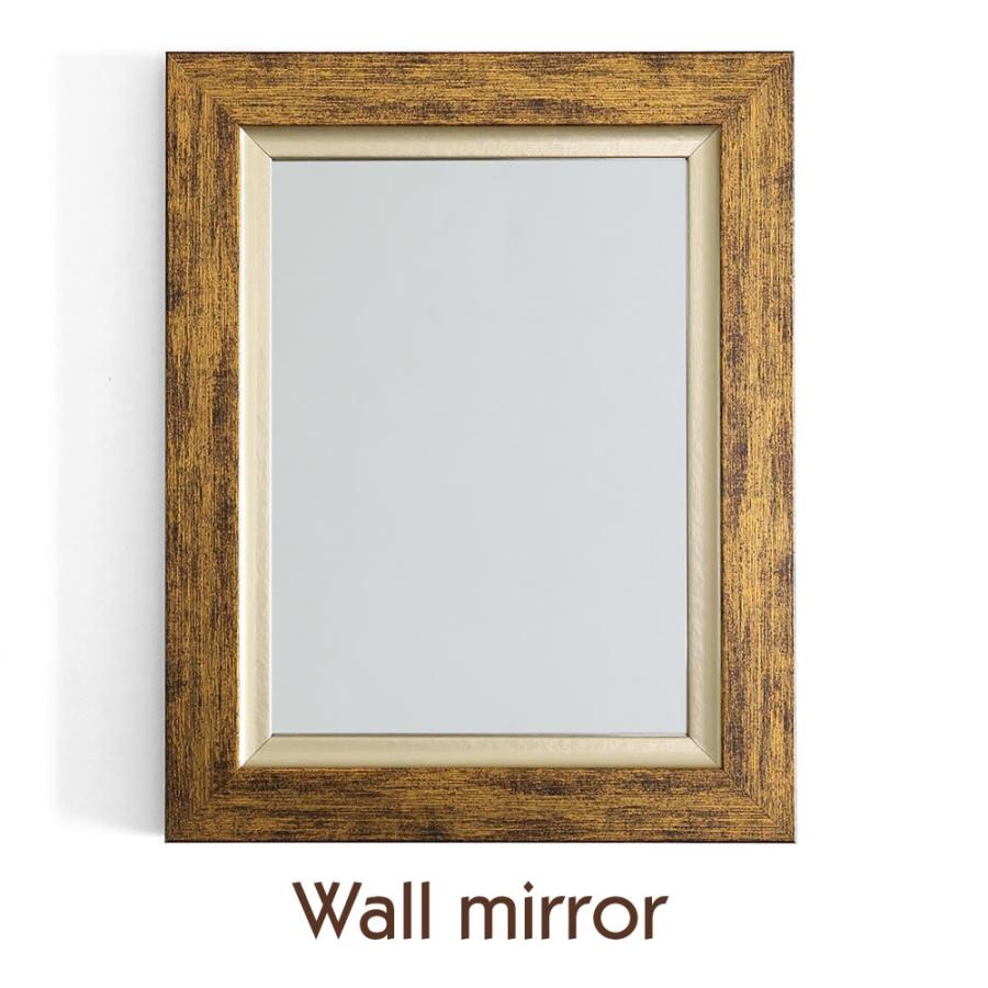 鏡 壁掛け 卓上 サイズ 21×26.5cm ゴールド ミラー 長方形 木目調
