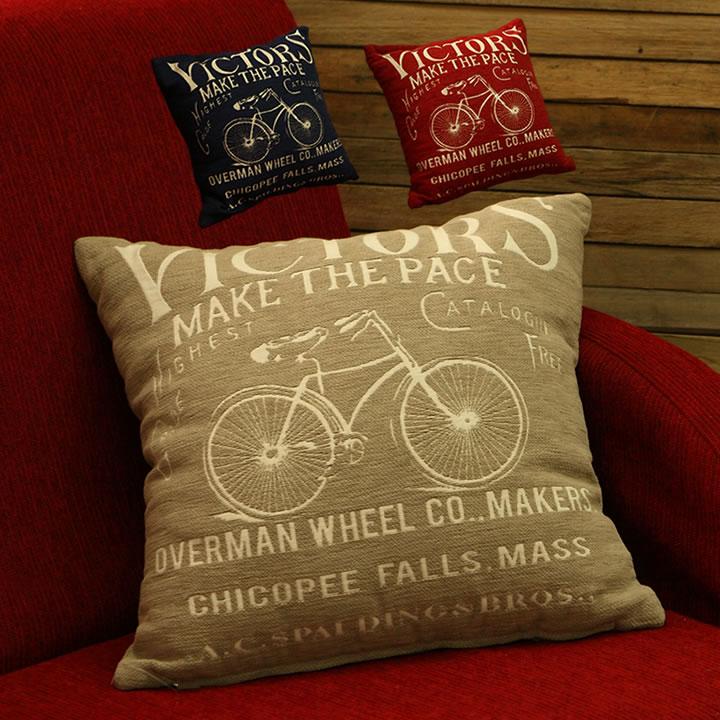 ヴィンテージ風クッション 45×45cm 自転車 バイシクル