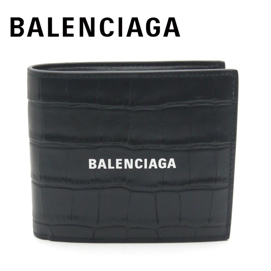 BALENCIAGA 二つ折り財布 レザー ブラック 594315