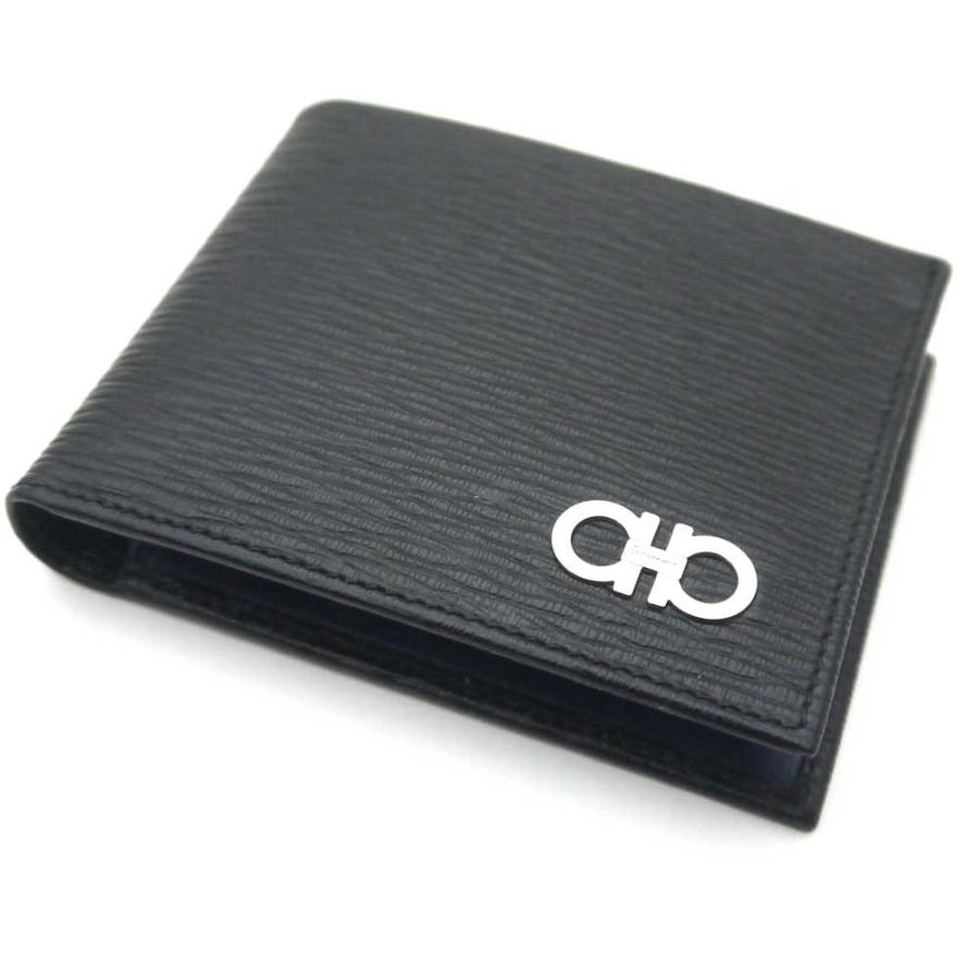 【未使用】Salvatore Ferragamo 二つ折り財布（小銭入れなし） FERRAGAMO フェラガモ 財布 小銭入れなし メンズ ブラック×内側