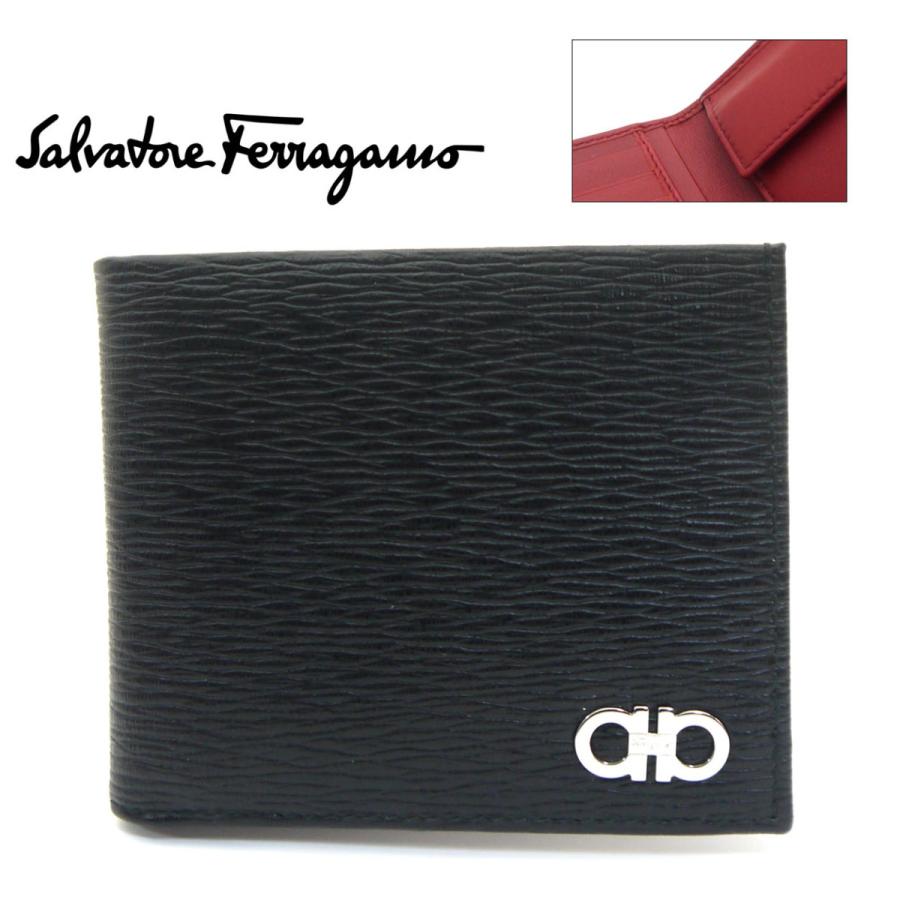 FERRAGAMO（フェラガモ） 財布 二つ折り小銭入れ付 メンズ ブラックx