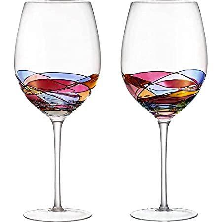 21特集 Vitrage Red Wine Glasses Set Of 2 Hand Painted Designed With Strong Pre Www