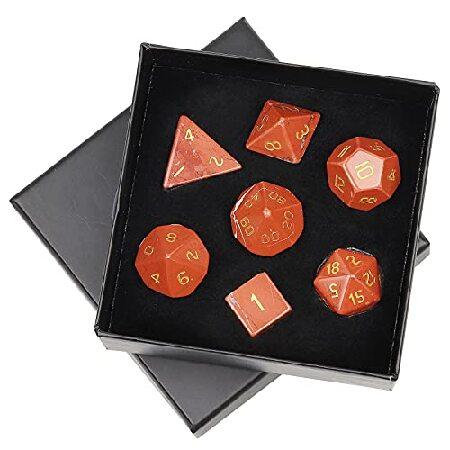 mookaitedecor 7 PCS Red Jasper Crystal Polyhedral DND Dice Set, Polished Tumbled Stones Dices for RPG MTG Table Games Home Decoration
