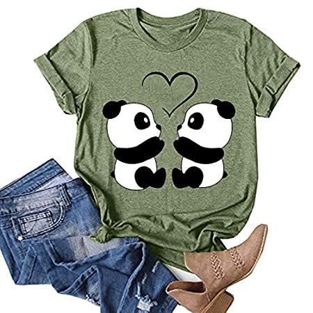 人気が高い 未使用品 Panda Heart Animals Print Cute Tees Shirt for Girls Kids Women Bear Lover G maxtamal.com.co maxtamal.com.co