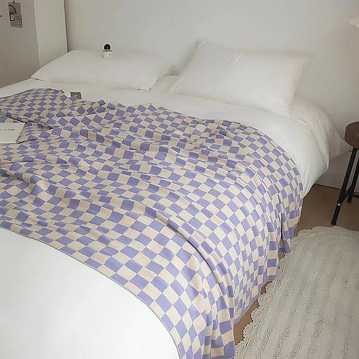 VINTAGE - チェック柄　鹿　ブランケット　マルチカバー　ソファーカバー　ラグ　131x138 VINTAGE - チェック柄 鹿 ブランケット マルチカバー ソファー