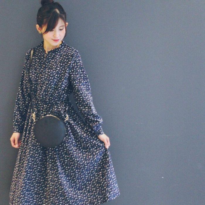 ワンピース 長袖 コーデュロイ 小花柄 レディース ミディアム丈 ロング