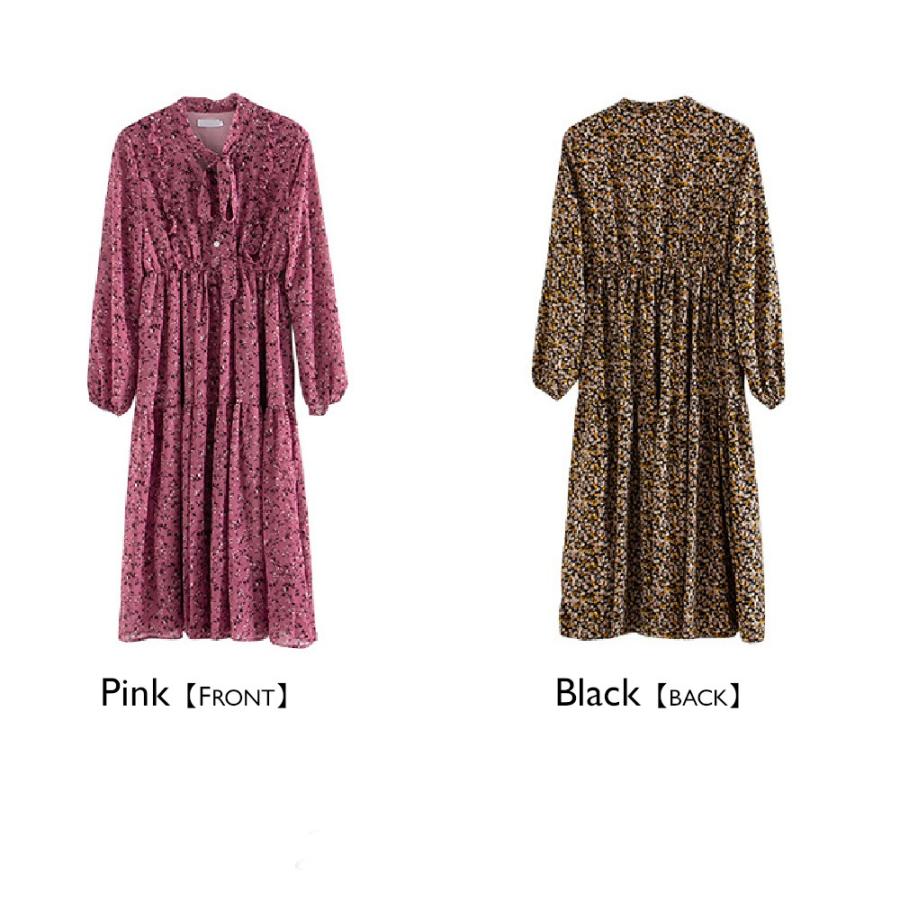 ワンピース レディース 夏 長袖 花柄 シフォン ロング 春 秋 きれいめ