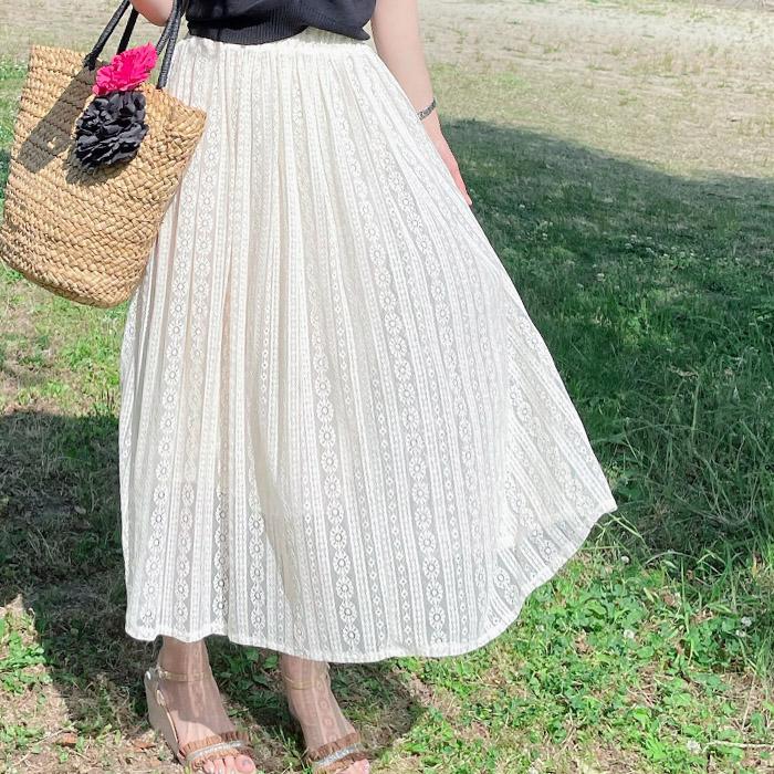 スカート レース ロングスカート 春 夏 プリーツ Aライン スカート レース ロングスカート 春 夏 プリーツ Aライン