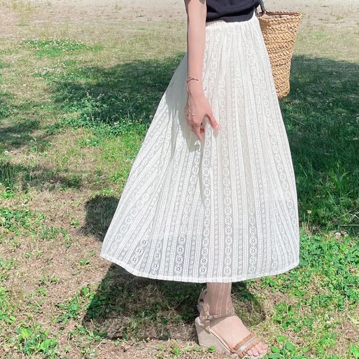 スカート レース ロングスカート 春 夏 プリーツ Aライン スカート レース ロングスカート 春 夏 プリーツ Aライン