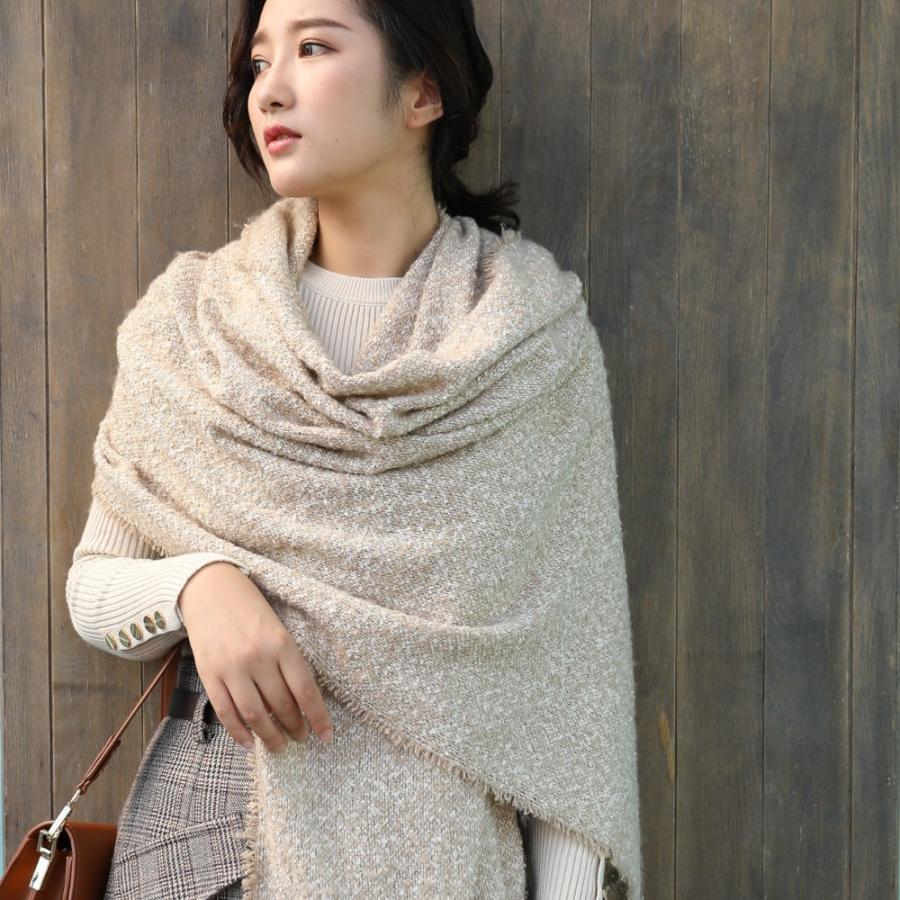 ストール 大判 厚手 冬 羽織る 防寒 ネップ織りショール モコモコ 無地