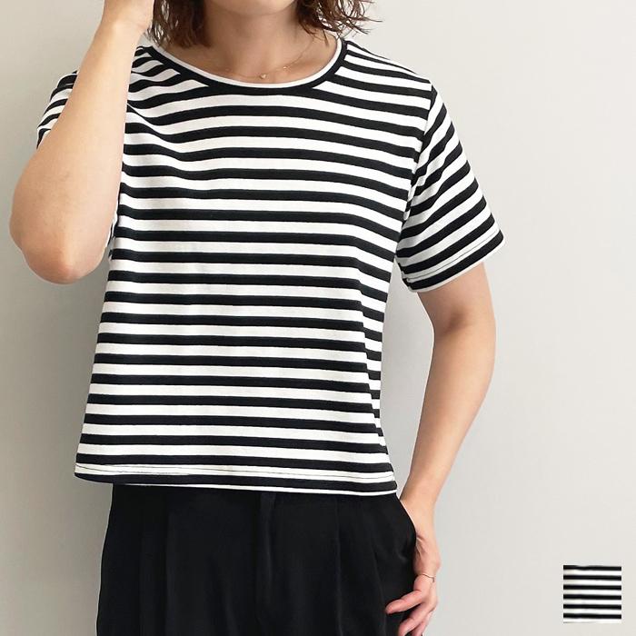 tシャツ レディース ボーダー 半袖 カットソー ショート丈 トップス