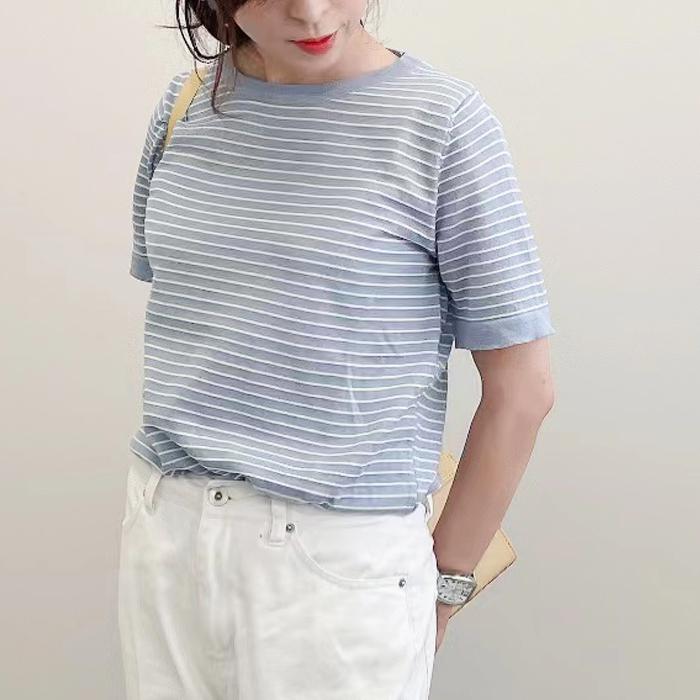 tシャツ レディース 半袖 トップス 細ボーダー ボーダー 薄手 サマー