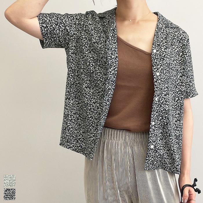 シャツ 花柄 トップス 半袖 レトロ Vネック 羽織 小花 薄手 ゆったり