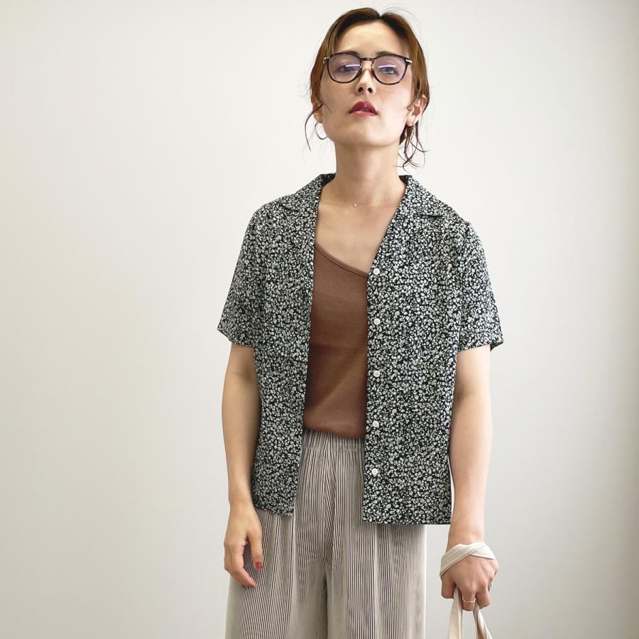 シャツ 花柄 トップス 半袖 レトロ Vネック 羽織 小花 薄手 ゆったり