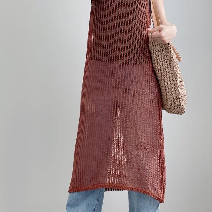 COACH✨新品タグ付　透かし編みサマーニット　マキシ丈ワンピース　カシミヤ　麻 ワンピースレディース 夏 透かし編み サマーニット ロング メッシュ