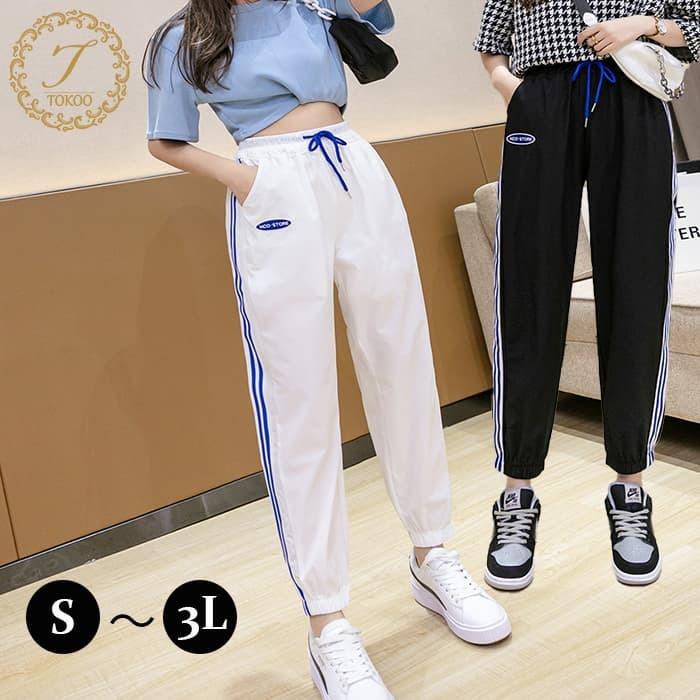 トラックパンツ レディース ラインパンツ 韓国 サイドライン スポーティ ハイウエスト ゴムウエスト 春夏 トラックパンツ Tk0435 レディースファッションtokoo 通販 Yahoo ショッピング