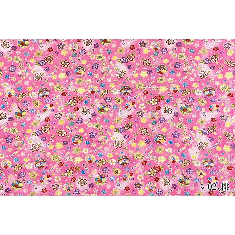 和柄 生地 京友禅 金彩ちりめん 手毬に人形桜 (全4色) 10cm単位