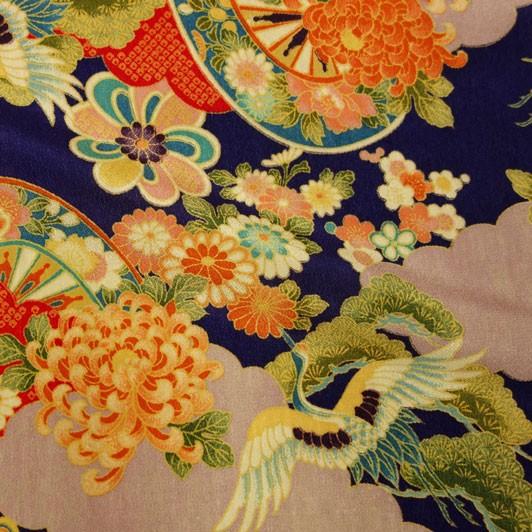 京 一越 ちりめん 生地 鶴に車文 青藍色 10cm単位 切り売り 縮緬 つまみ細工和柄 生地 はぎれ 布 通販 和柄生地 H Chirimen035 都香庵 通販 Yahoo ショッピング