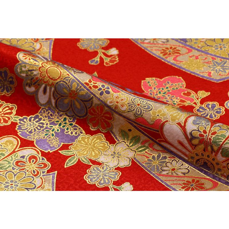 京 金彩友禅 のし花文様 赤 10cm単位 切り売り 着物生地布 和柄 生地 