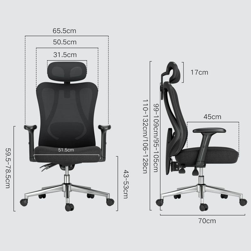 Hbada オフィスチェア デスクチェア 椅子 2Dランバーサポート 昇降アームレスト 可動式ヘッドレスト 約145度無段階リクライニング｜toku00301｜02