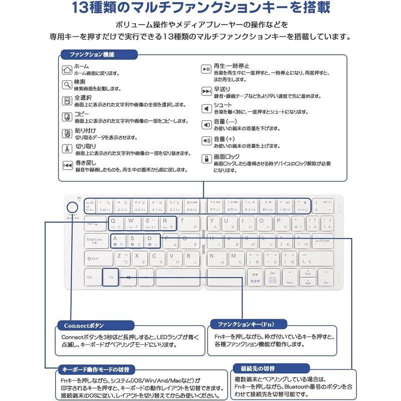 Ewin ワイヤレス キーボード Bluetooth 日本語配列 折りたたみ式 ブルートゥース キーボード マルチペアリング ４つシステム対｜toku00301｜04