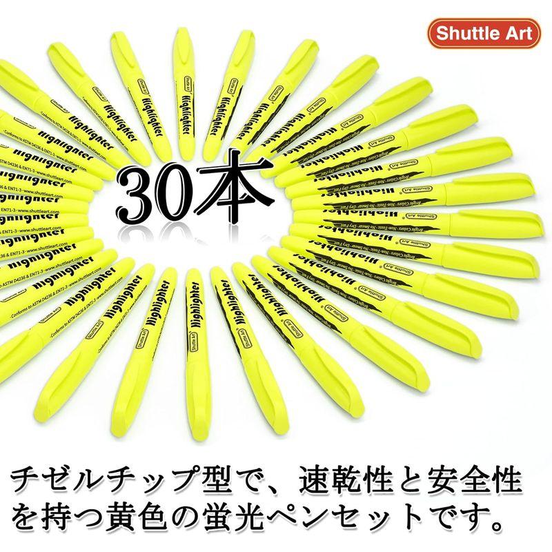 Shuttle Art 蛍光ペン 黄色 30本セット 水性マーカーペン イエロー チゼルチップ 速乾 裏移りにくい 大容量 マーキング アン｜toku00301｜06