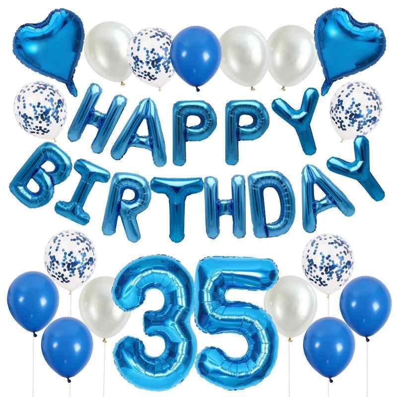 HAPPY BIRTHDAY 誕生日 バルーン 飾り付け セット 35歳 数字 ブルー