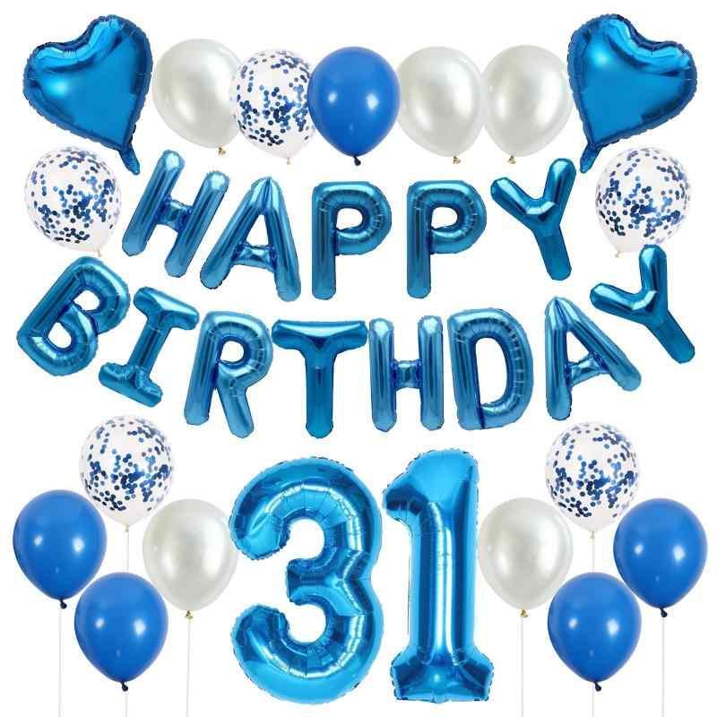 HAPPY BIRTHDAY 誕生日 バルーン 飾り付け セット 31歳 数字 ブルー