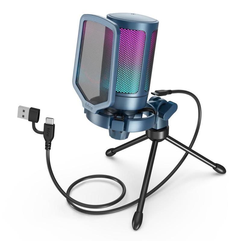 FIFINE USB コンデンサーマイク RGBライティング カーディオイド指向性
