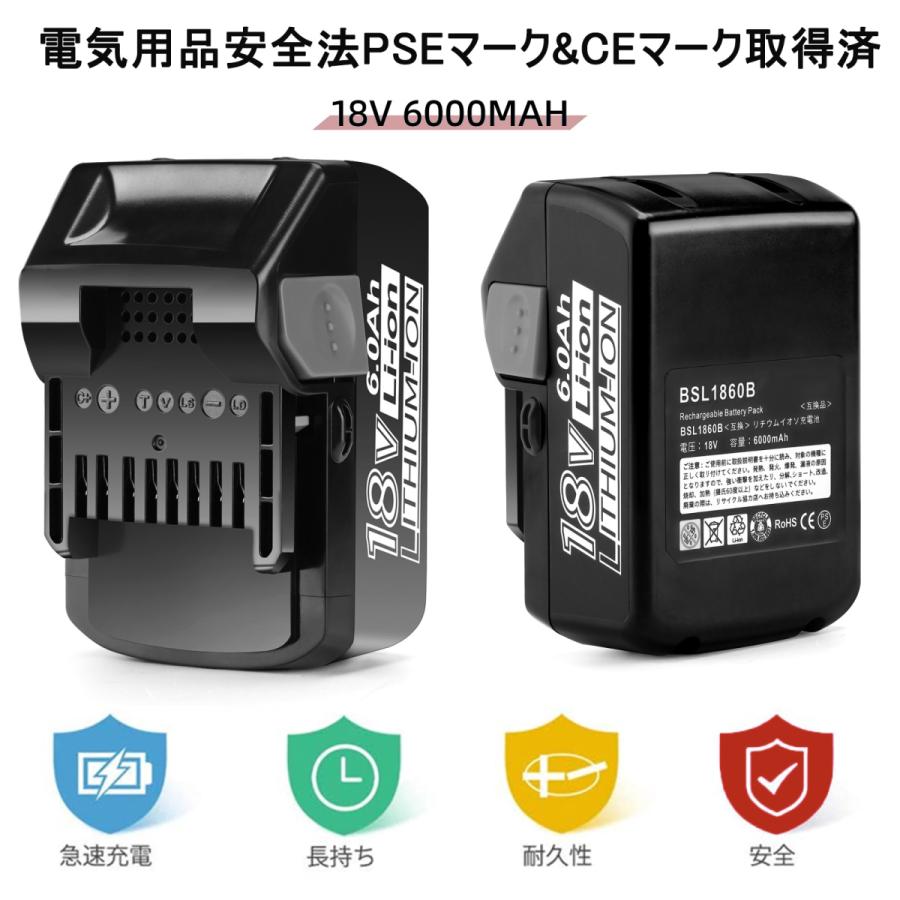 2個セット ハイコーキ 日立 バッテリー 互換 BSL1860B 18V 6.0Ah 
