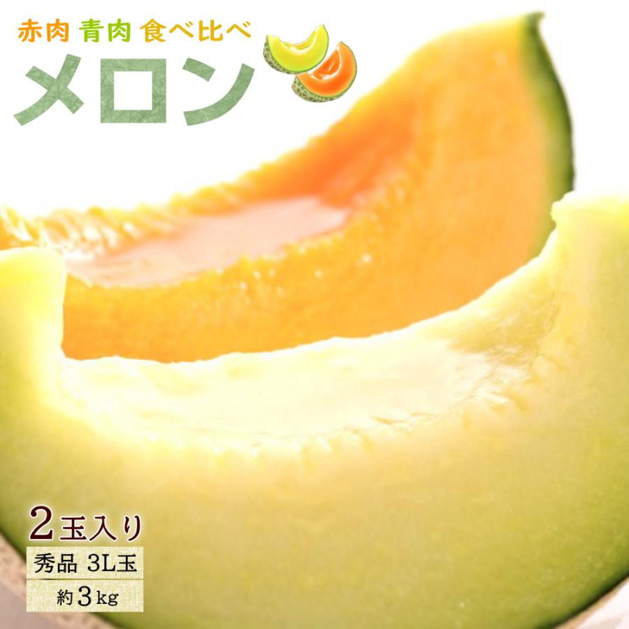 メロン 秀品 青肉メロン & 赤肉メロン 各1玉づつ セット 約3kg メロン 秀品 青肉メロン & 赤肉メロン 各1玉づつ セット 約3kg
