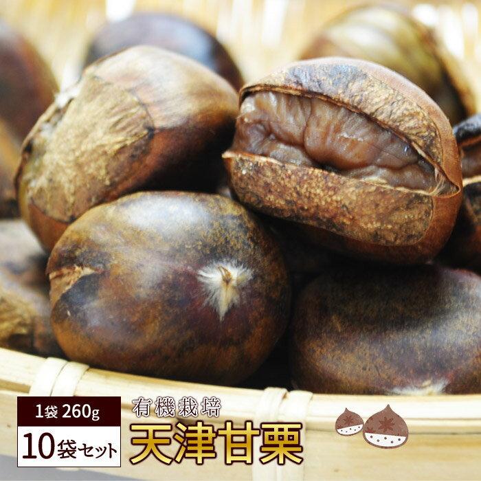 天津甘栗 260g 10袋セット 【宅配便】有機栽培 殻付き 割れ目あり 甘栗